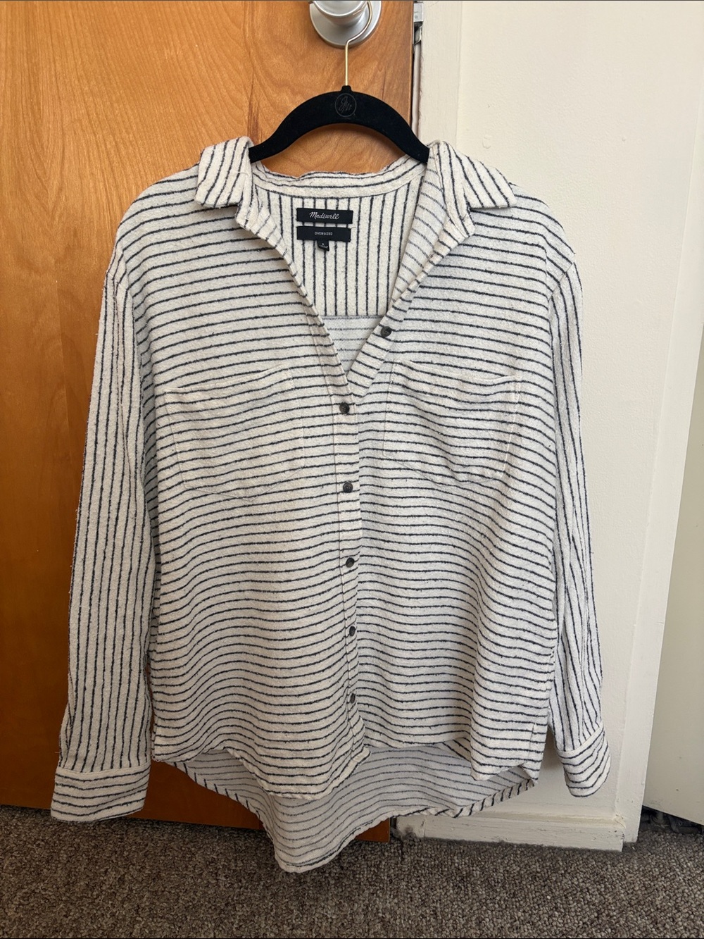 Madewell Cream and Navy Striped Button-Down Shirt